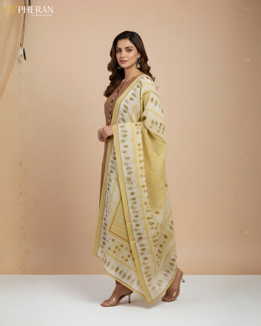 Pheran Women's Brown and Sunshine Print Modal Suit Set AM85