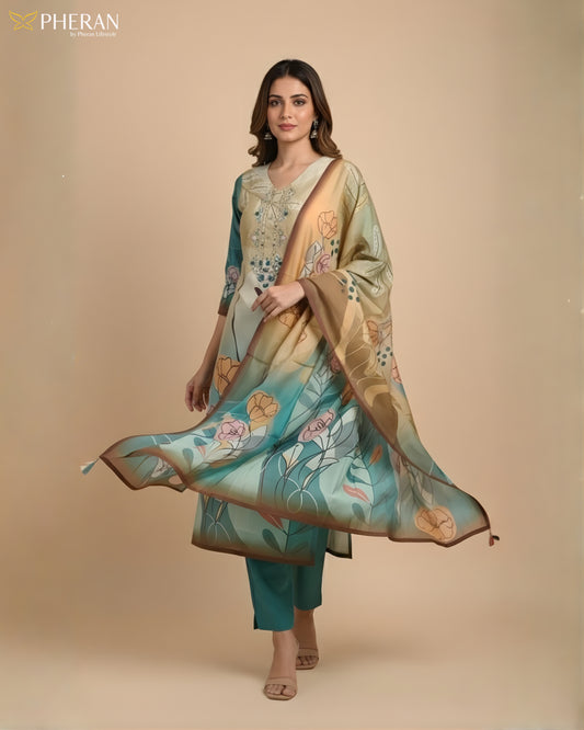 Pheran Women's Abstract Floral Print Suit Set  AM82