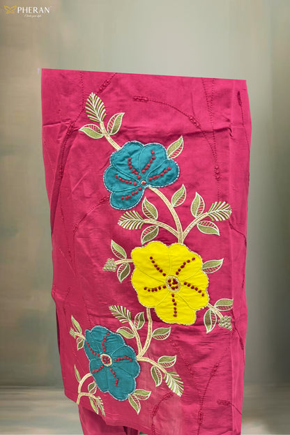 Pheran Pink Floral Embroidered Kurta Set with Organza Dupatta (A2-8PK-95S)