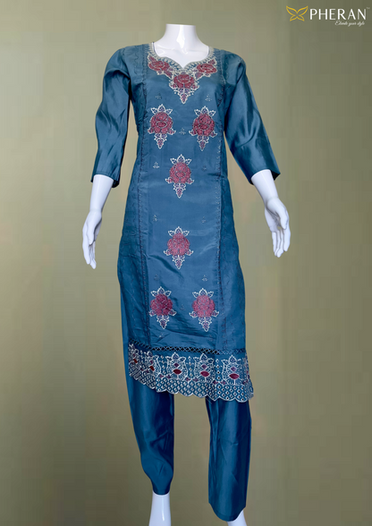 Premium Grey Floral Embroidered Kurta Set with Dupatta (BO-DU-14-GR)