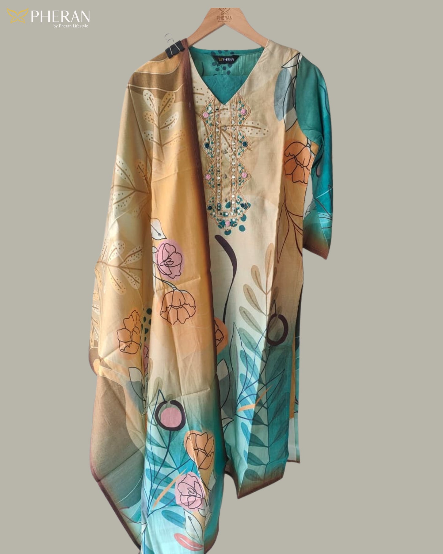 Pheran Women's Abstract Floral Print Suit Set  AM82