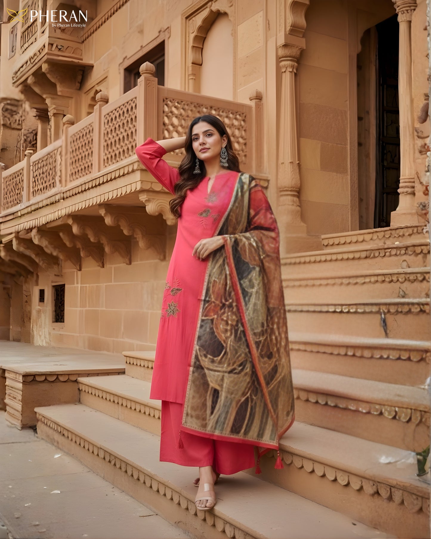 Pheran Women's Coral Modal Suit Set  AM79