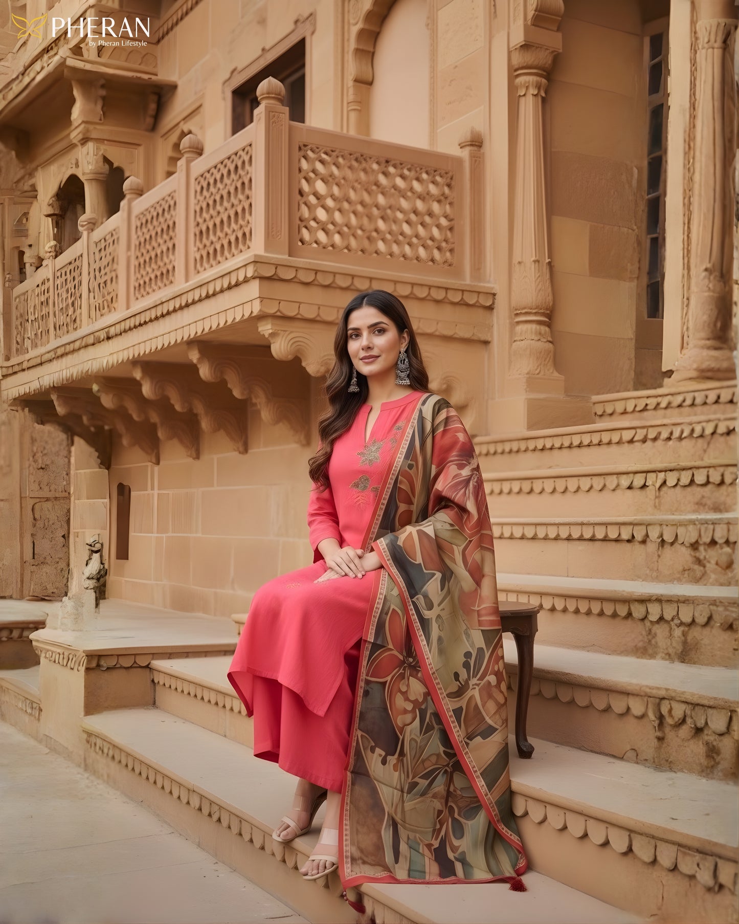 Pheran Women's Coral Modal Suit Set  AM79