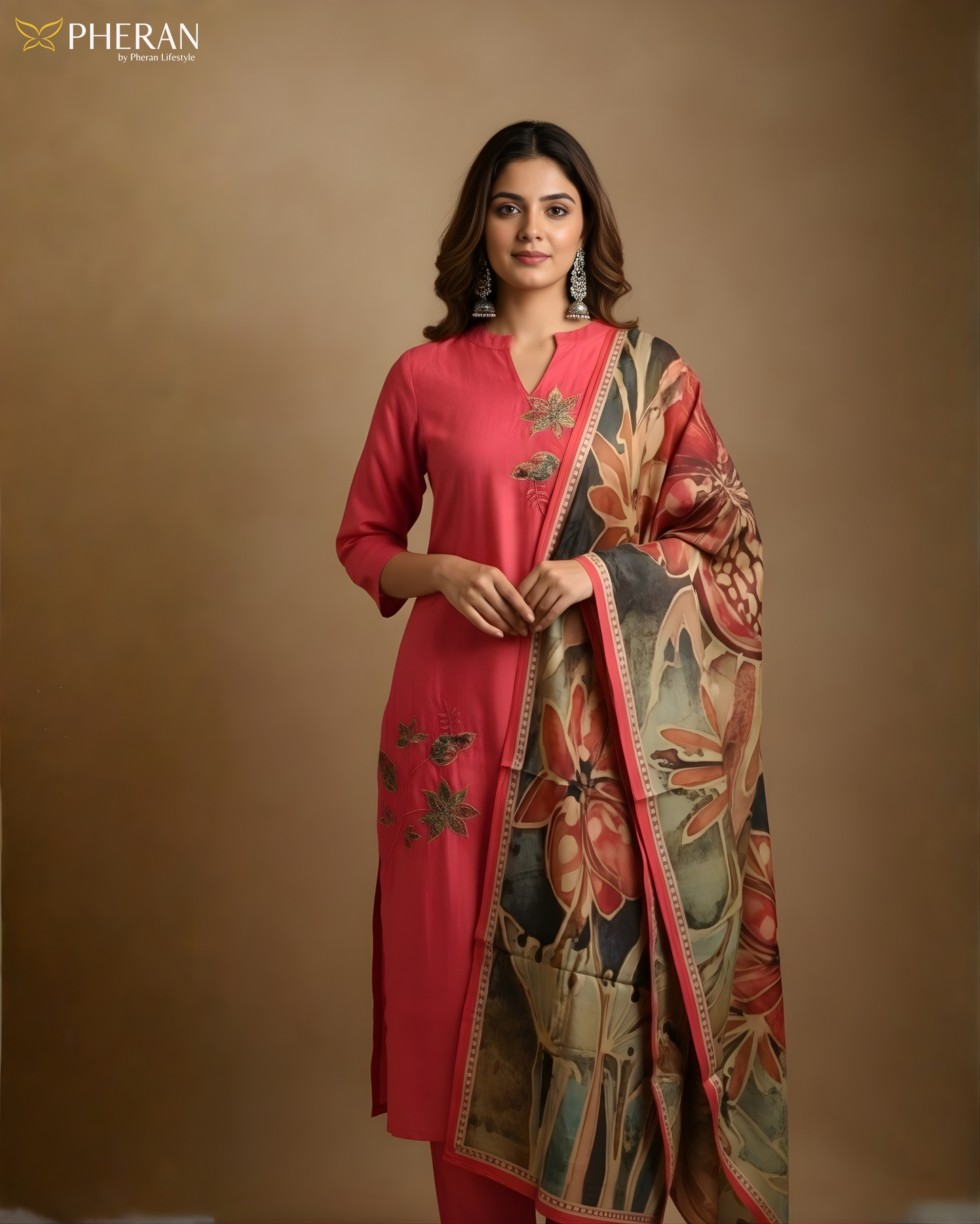 Pheran Women's Coral Modal Suit Set  AM79