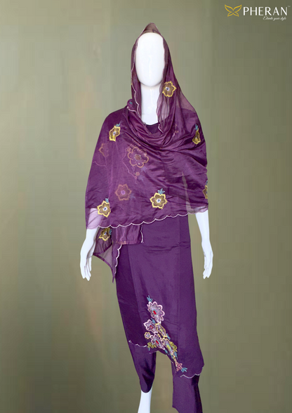 Pheran Purple Floral Embroidered Kurta Set with Dupatta (A2-PR-SU)