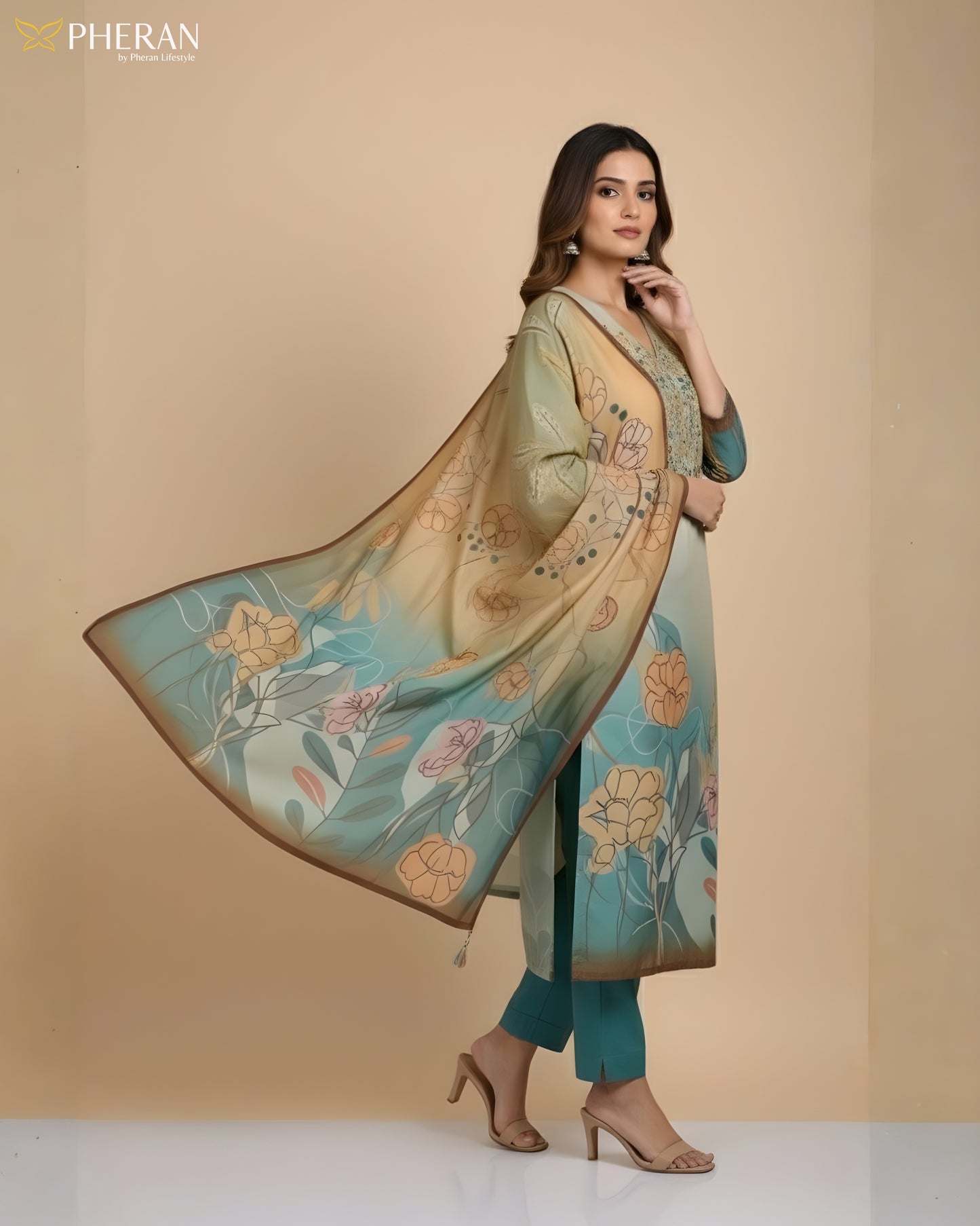 Pheran Women's Abstract Floral Print Suit Set  AM82